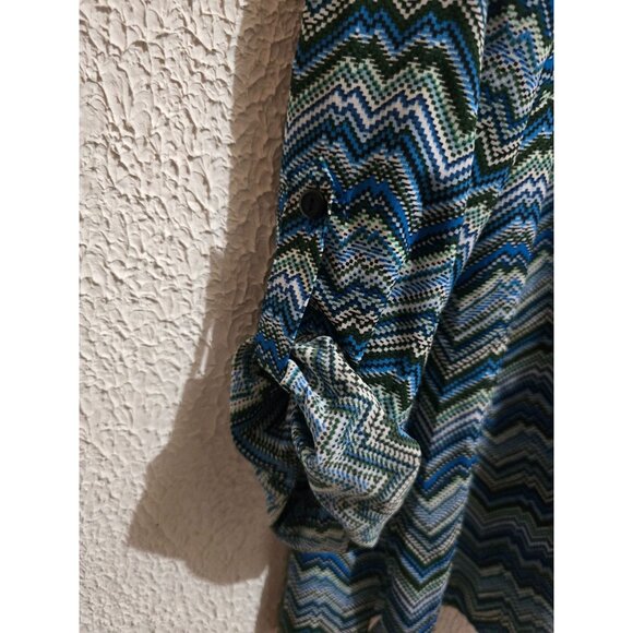 Kim Rogers Womens 2X Button-Up Zigzag Pattern Shirt With Roll-Tab Sleeves boho - Picture 5 of 7